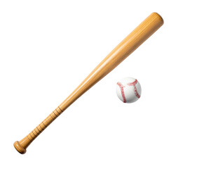  - Wooden Baseball Bat and Ball on White Background, Classic Sports Equipment Isolated PNG