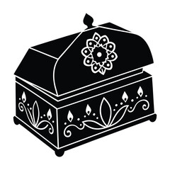 Silhouette of Traditional Omani Jewelry Box with Engraved Floral Motifs 