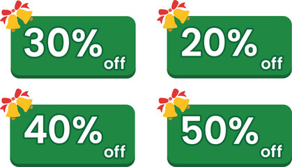 Fototapeta premium Christmas Sale Discount Stickers | Percent Off Labels 20% to 50% Vector PNG