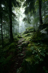Obraz premium Exploring the Untouched Beuty and Serenity of HiddenForest Paths: A Journey Though Nature's Secluded Trals