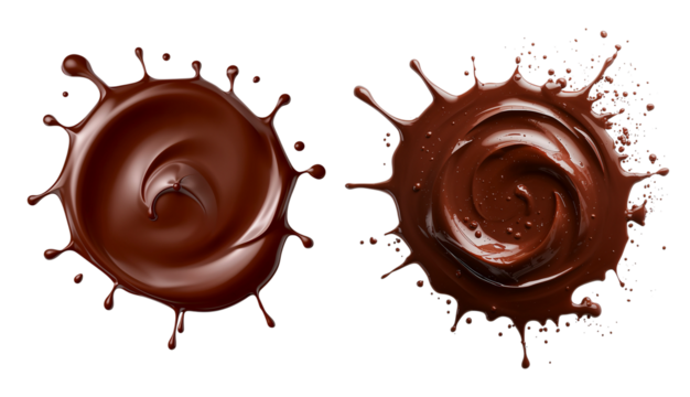 Liquid dark chocolate splash isolated on transparent background