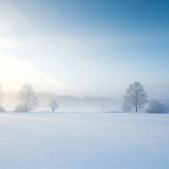 Serene winter landscape with snow covered trees and soft sky