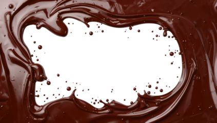 Liquid dark chocolate splash isolated on transparent background