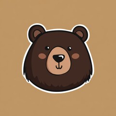 An adorable cartoon illustration of a bear's face with a cute expression. The bear has a brown fur and a warm-toned background