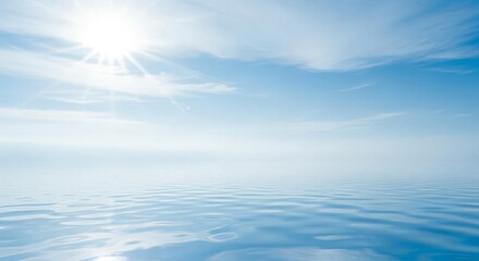 Bright Sun in Blue Sky Reflected on Calm Water
