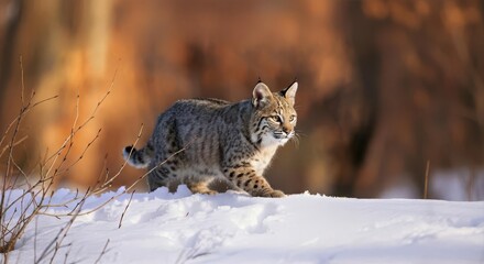 Obraz premium Bobcat Walking Through Fresh Snow in Winter