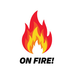 On Fire Illustration Vector Icon with Flame Symbol and Bold Text
