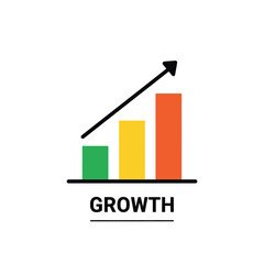 Business Growth Bar Chart Vector Icon with Upward Arrow