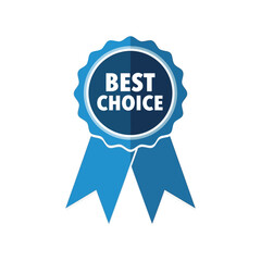 Best Choice Badge Vector Illustration, Blue Rosette Award Ribbon Seal Isolated