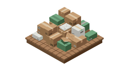 Isometric cardboard and packaging boxes on pallet