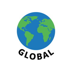 Global Icon Earth Map Illustration with Text Isolated on White