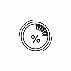 Percentage loading with concentric rings and segmented dial for data processing. Percentage loading graphic shows circular meter and symbol for finance.