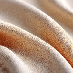Close-up Macro View of Textured Beige Fabric with Subtle Orange Flecks and Dramatic Lighting Emphasizing Folds and Weave Detail