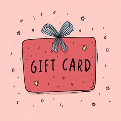 A gift card with a blue ribbon on a light pink background