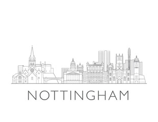 Naklejka premium Nottingham, England, UK, cityscape illustration skyline drawing