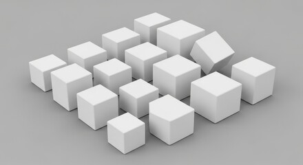Fototapeta premium 3D Render of Various Sizes of White Cubes on a Light Gray Background for Abstract Concept