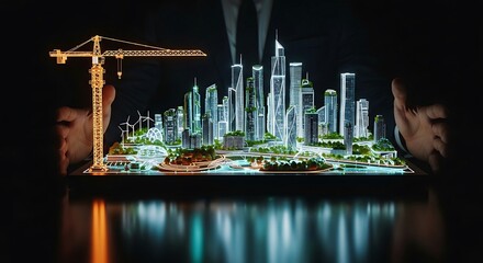 Futuristic Smart City Development: Eco-Friendly Urban Planning & Construction.