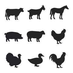 Silhouette Style Collection of Farm Animal Illustration Graphic Resource Set