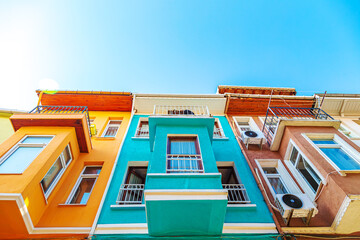 Colorful houses in the Balat and Fener districts. A popular tourist attraction in Istanbul.