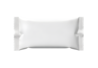 White rectangular flow pack pillow pouch sachet snack food packaging sealed wrapper mockup template, isolated on white or transparent background. PNG