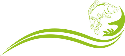 Karpfen, Hand und Wellen in grün, Karpfen, Fisch, Angeln, Sport, Hintergrund