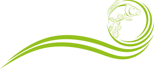 Karpfen, Kreise und Wellen in grün, Karpfen, Fisch, Angeln, Sport, Hintergrund