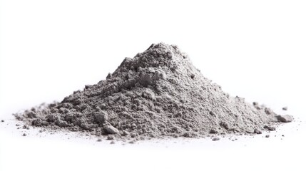 Elegant photo of pile of gray powder isolated on white background.