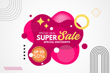 Super sale banner, poster, and card design with discount tags isolated on a sale background. Sale banner and poster for website, social media post, shop, sale background, and advertising purposes.