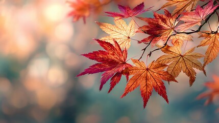 Celebrate autumn: vibrant leaves and tranquil scenes. Authentic moment. Rich maple leaf display with illuminated bokeh delight. True story. Genuine view.