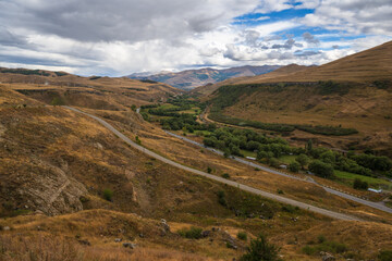 Autumn landscape with road and mountains, Armenia