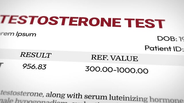 Testosterone Test close up 4k footage with values and range on the paper. Male, high testosterone.