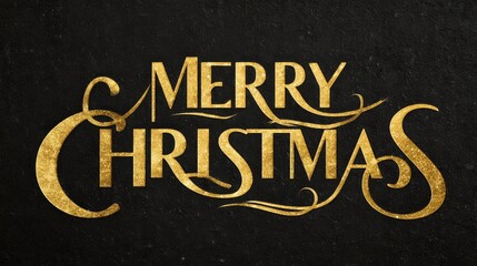 Naklejka premium A stylish design featuring the greeting 'Merry Christmas' in bold gold lettering against a textured black background. Perfect for festive occasions.