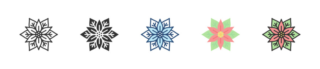 Poinsettia Icon Set Multiple Style Collection