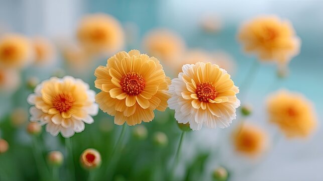 Close-up Macro of Fresh Yellow Daisy Flowers in Bloom with Soft Bokeh Background and Gentle Lighting