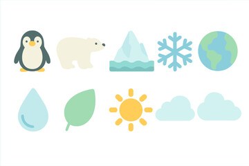 Nature and weather icon set. Earth, climate, seasons, flat icons collection