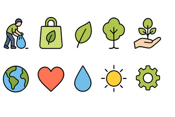 Environment, sustainability flat icon set. Eco-friendly, green icons flat collection