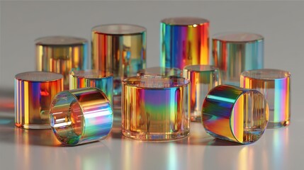 Obraz premium Cylindrical dichroic glass reflects vibrant colors in eye-catching patterns. Use for abstract backgrounds or artistic design projects.