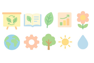 “Eco-friendly, nature flat icon set. Sustainability, green symbols collection”
