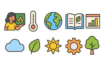 Eco-friendly, nature, sustainability flat icon set for environmental awareness