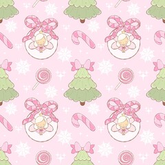 Coquette Sleeping Fairy Christmas Ornament Pink Seamless Pattern