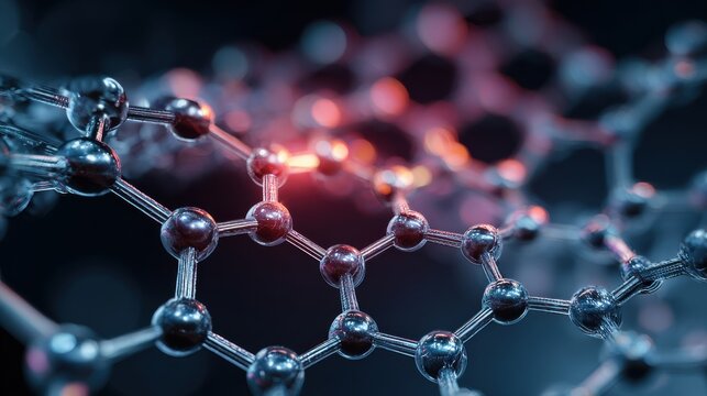 Abstract 3d rendering of a molecular structure with glowing red energy - Powered by Adobe