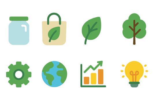 Eco-friendly, sustainable flat icon set. Green, nature conservation icons collection - Powered by Adobe