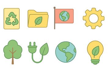 Eco-friendly flat icon set. Sustainable, recycling, environment visuals collection