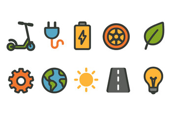 Eco-friendly, renewable energy flat icon set. Sustainability and green technology icons