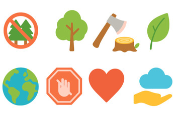 Environment protection flat icon set. Nature, sustainability, conservation icons collection