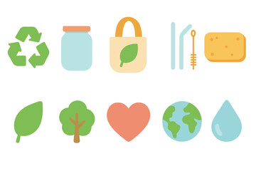 Eco-friendly flat icon set: sustainability, recycling, and environment icons collection