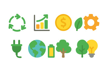 Eco, sustainability flat icon set. Green energy, environment symbols collection