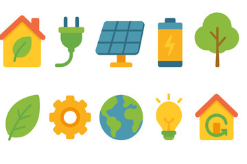 Eco-friendly energy flat icon set. Sustainability, renewable, environment flat icons.