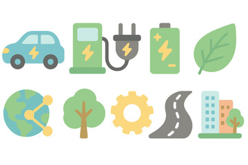 Eco-friendly, sustainable energy flat icon set. Environment and renewable energy icons