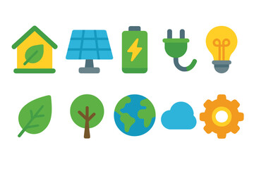 Energy and environment flat icon set for sustainability and eco-friendly projects